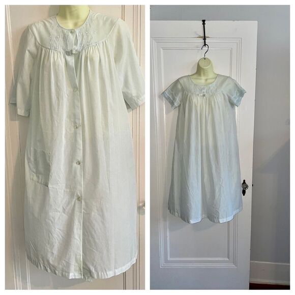 Vtg 60s Shadowline  light green cotton/polyester thin(almost sheer) gown & robe - Picture 1 of 11